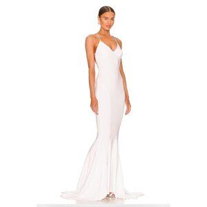 Norma Kamali White V-Neck Mermaid Slip Gown